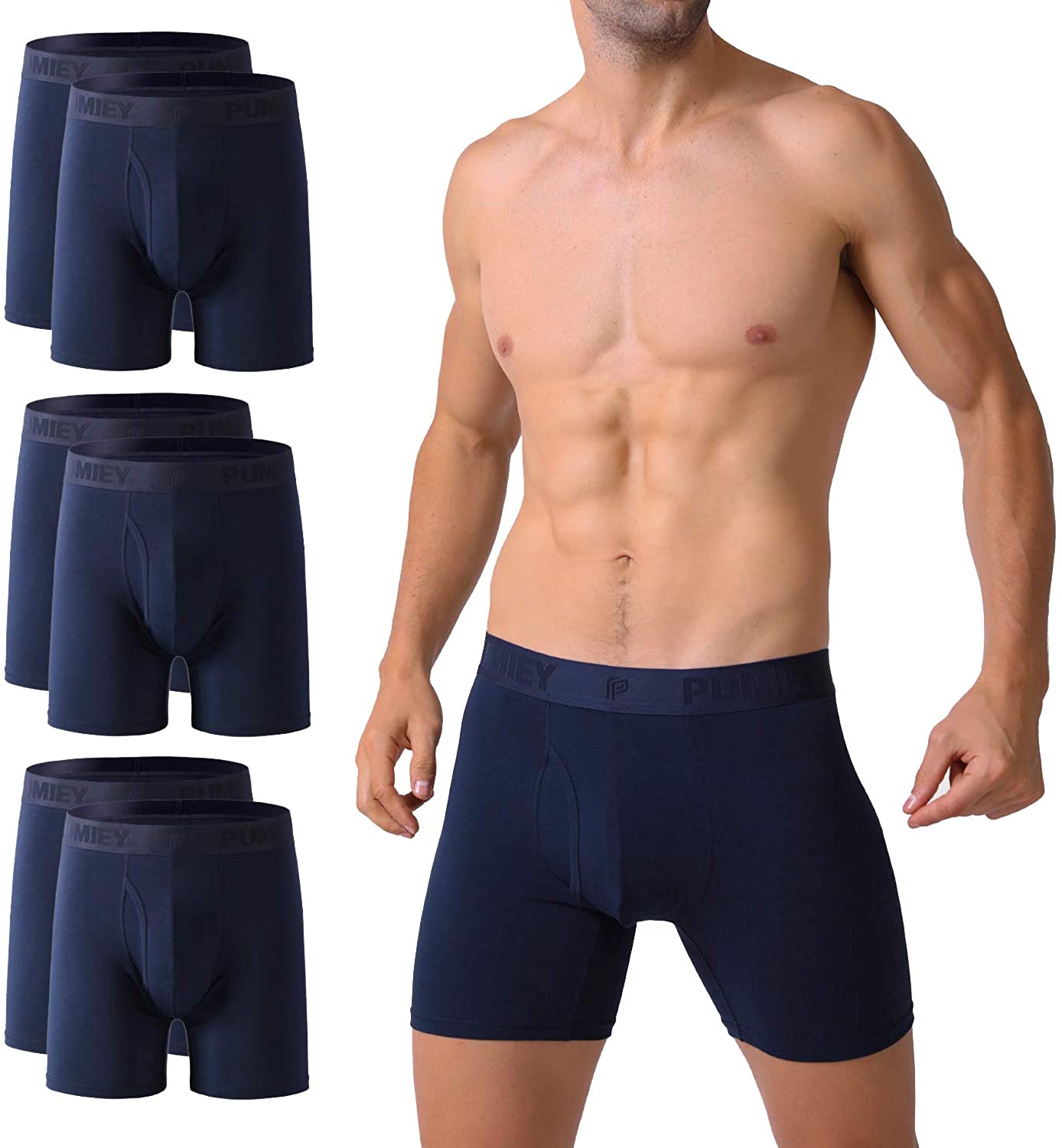 PUMIEY Mens Underwear Boxer Briefs Cotton No Ride Up, Dark Blue, Size ...
