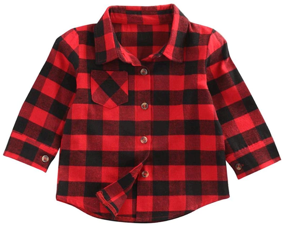 infant red button up shirt