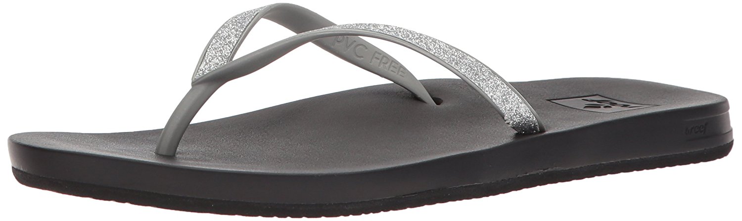 Reef Womens Sandals Stargazer | Glitter Flip Flops for Women, Silver ...