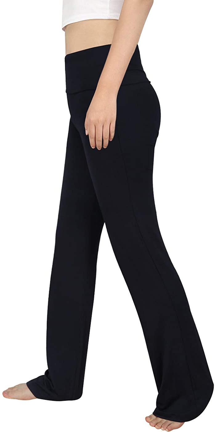 ZOOSIXX Flare Leggings for Women, Crossover High Waisted Black Workout Yoga  Pants with Pockets