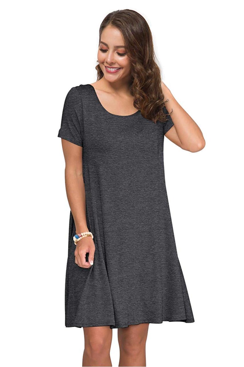 KORSIS Women's Summer Casual T Shirt Dresses Swing Dress, Dark Gray ...