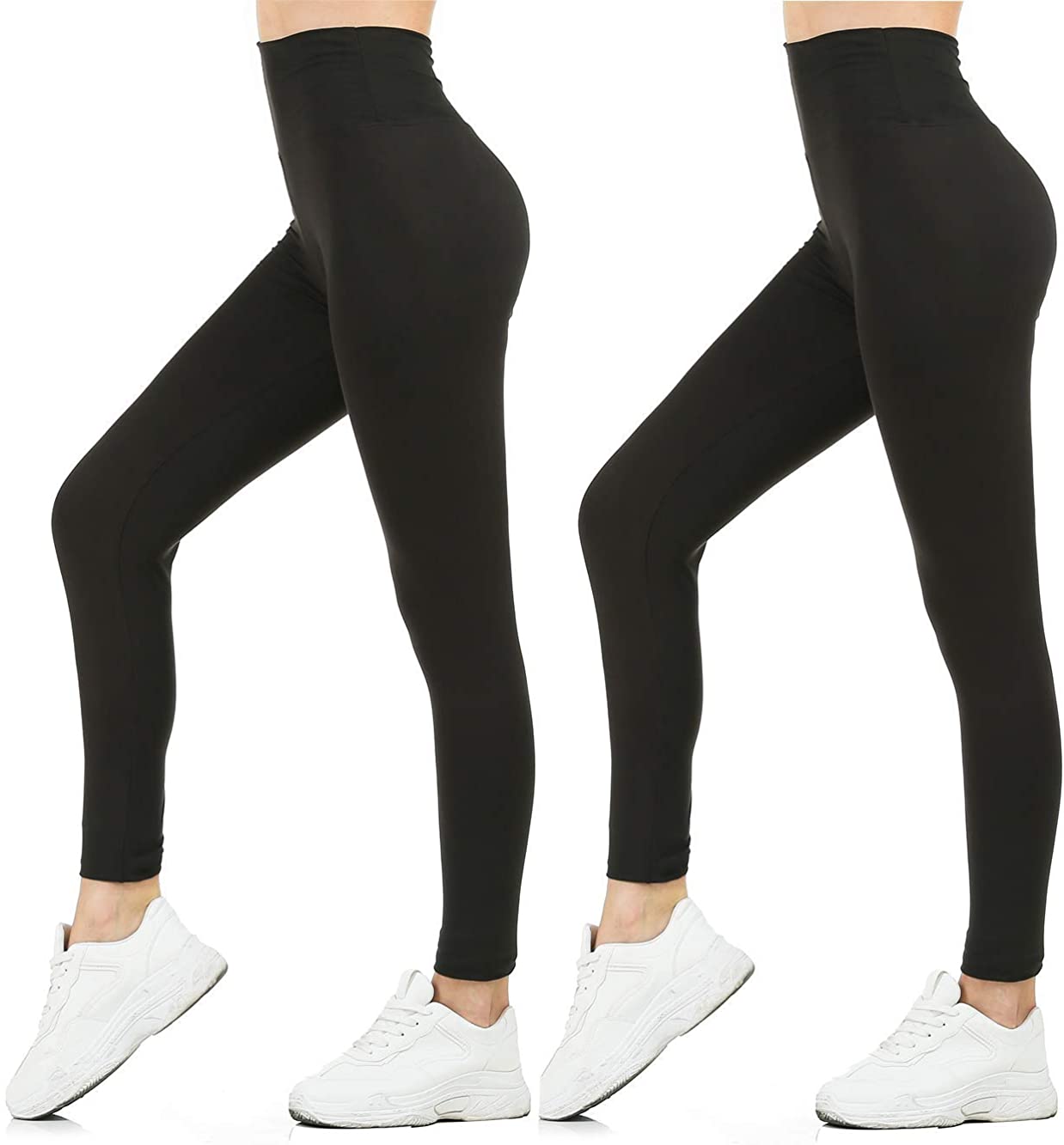 Gnpolo Womens Black High Waisted Leggings Pack Soft Slim, Black, Size