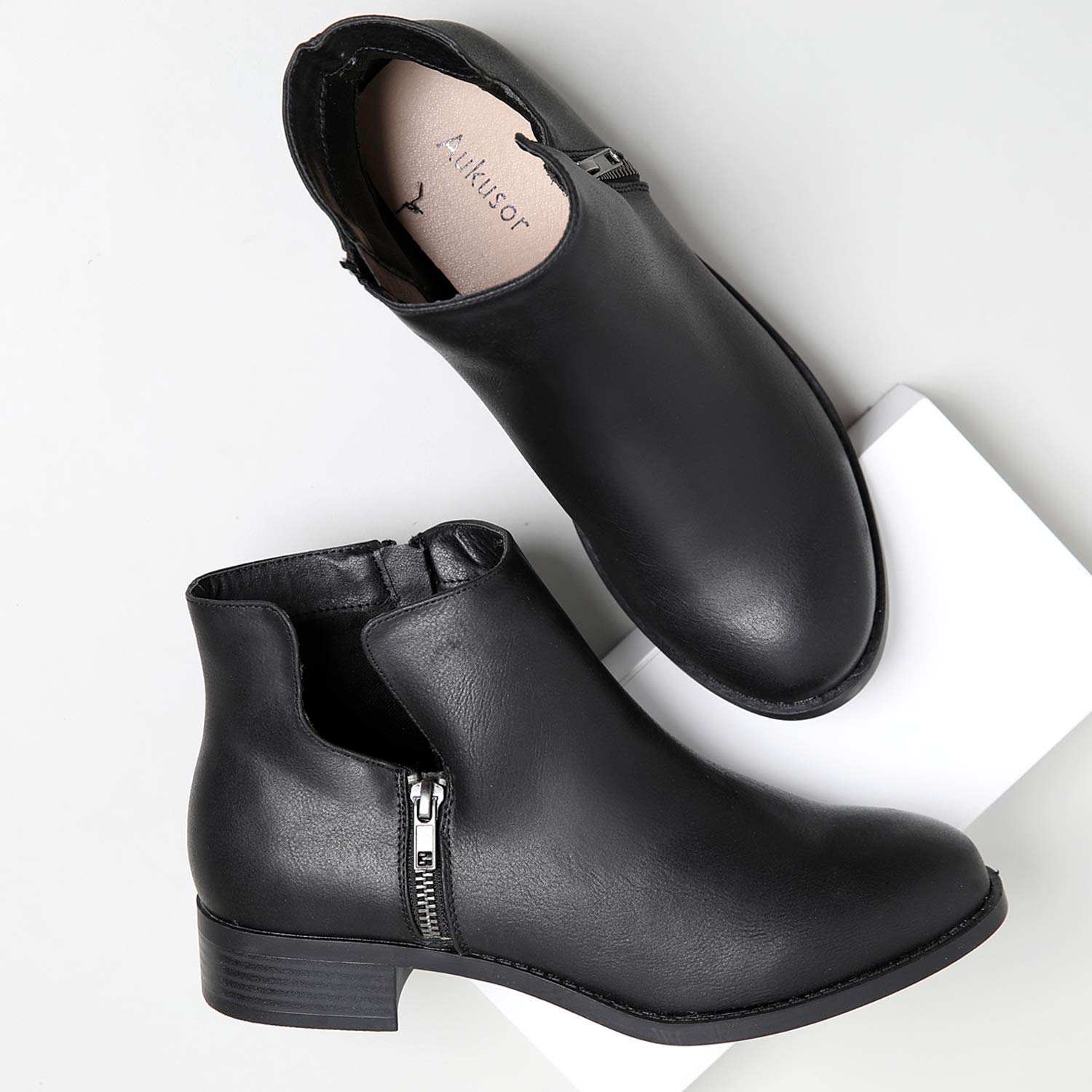 Womens Wide Width Ankle Boots Block Low Heel Slip On Side Black Size 125 H0 Ebay
