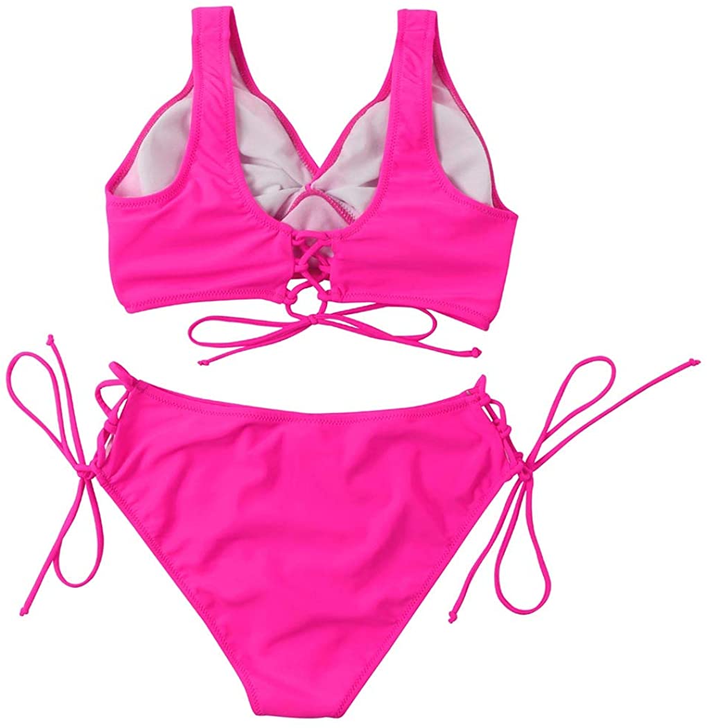 SUUKSESS Women Wrap Lace Up Bikini Twist Push Up Swimsuit 2, Pink, Size ...