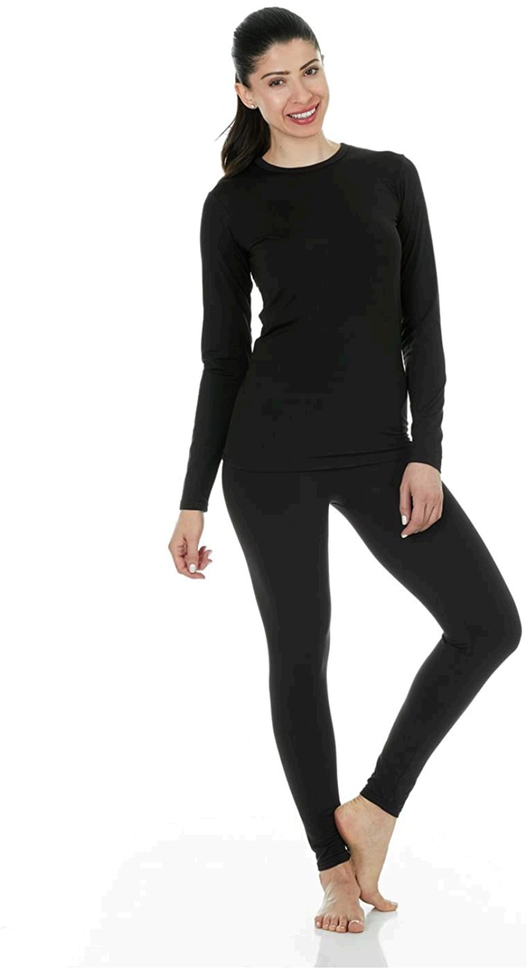 Thermajane Women's Ultra Soft Thermal Underwear Long Johns Set, Black ...