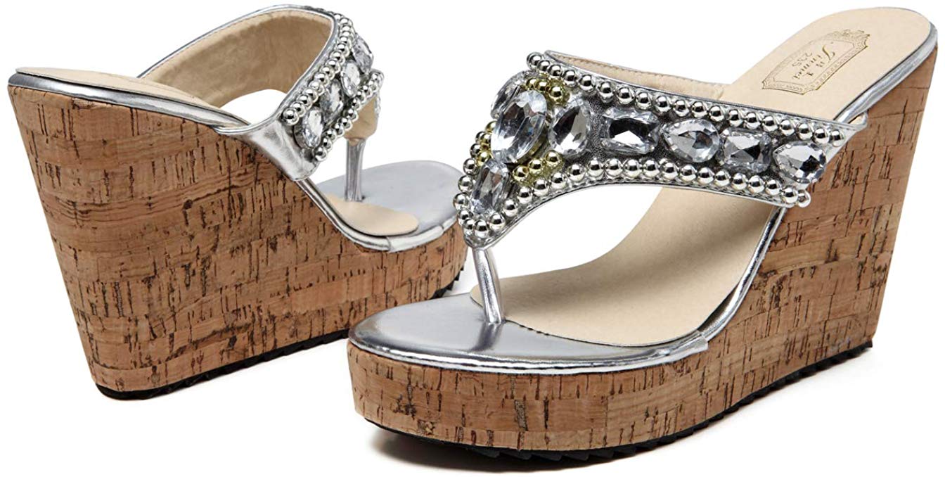 getmorebeauty Women's Diamante Weave Flip Flop Summer Sandals, Silver, Size 8.0 | eBay