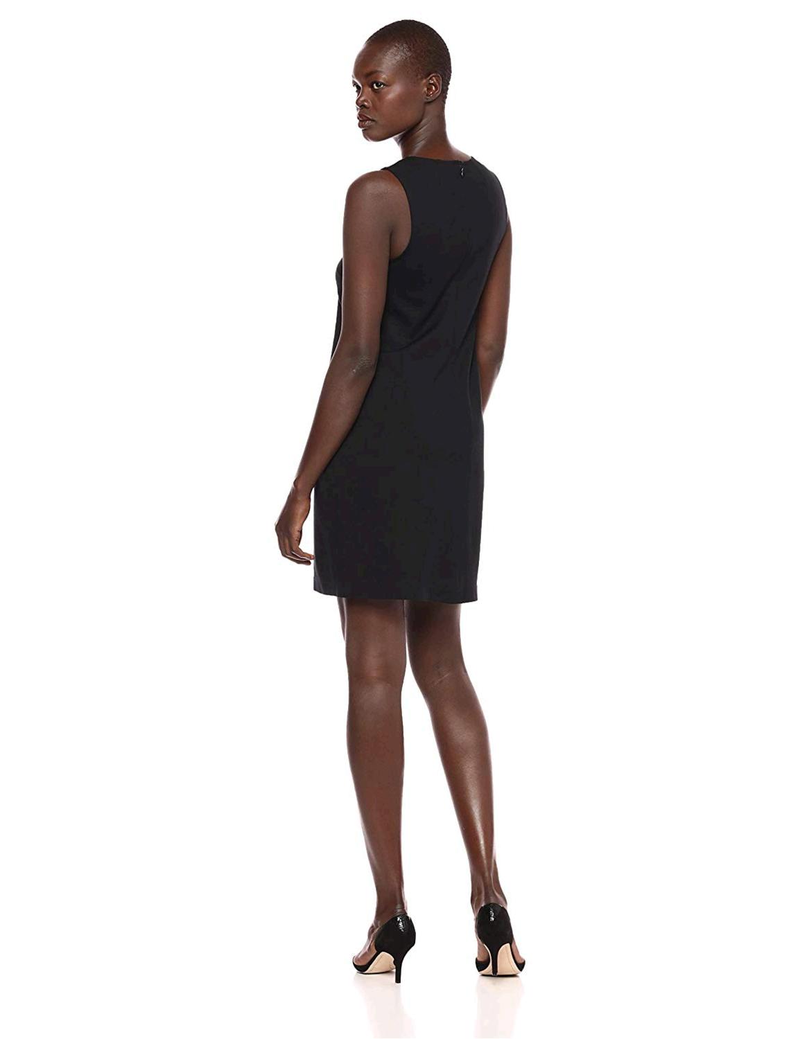 Lark & Ro Women's Sleeveless Split Neck Shift Dress, Black, 12, Black ...