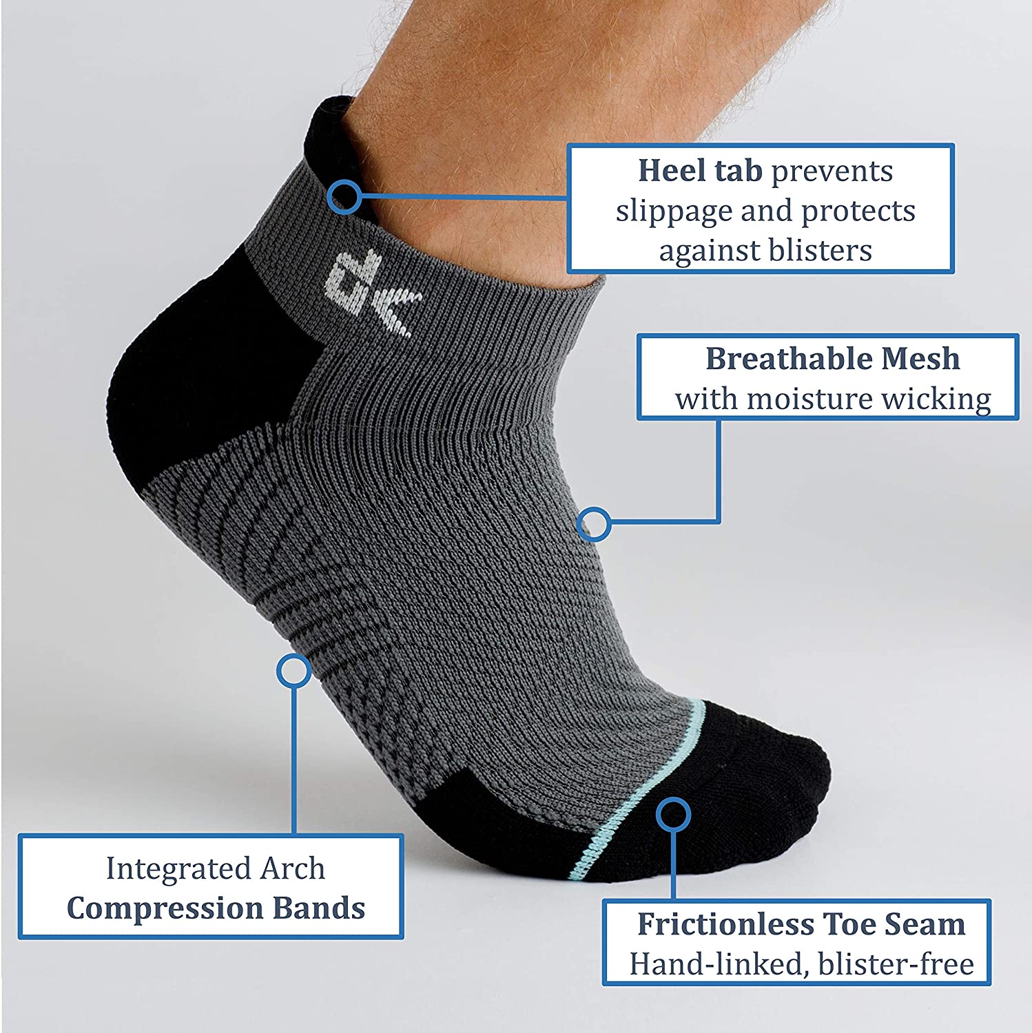 Mens Running Socks -Work Athletic Blister Resistant Moisture, Grey ...