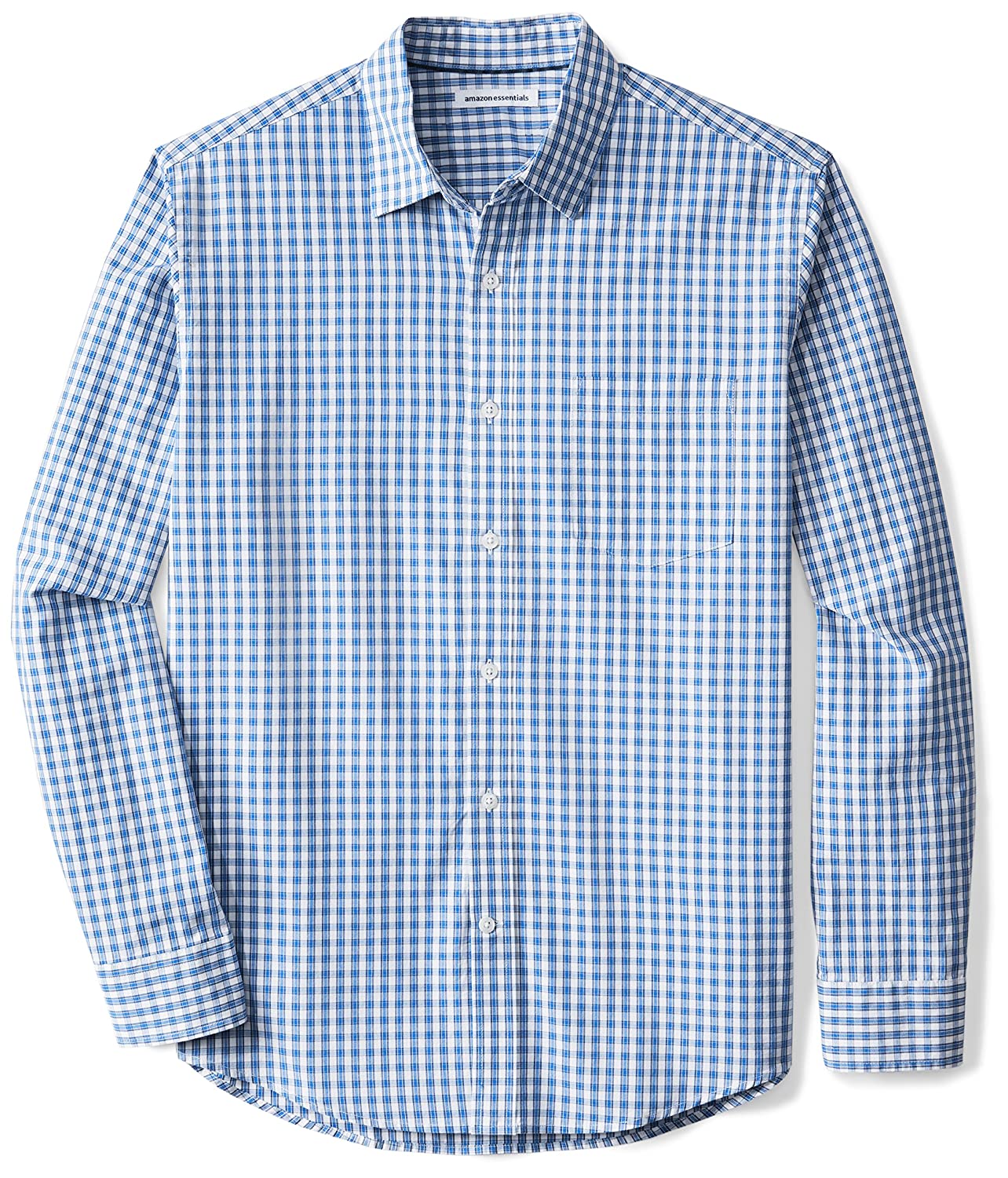 Essentials Men's Regular-Fit Long-Sleeve Casual, Blue Check, Size Large ...