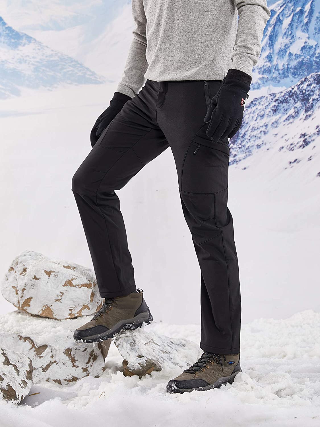 KORAMAN Mens Winter Snow Ski Pants Water-Repellent, Black, Size 29W x ...