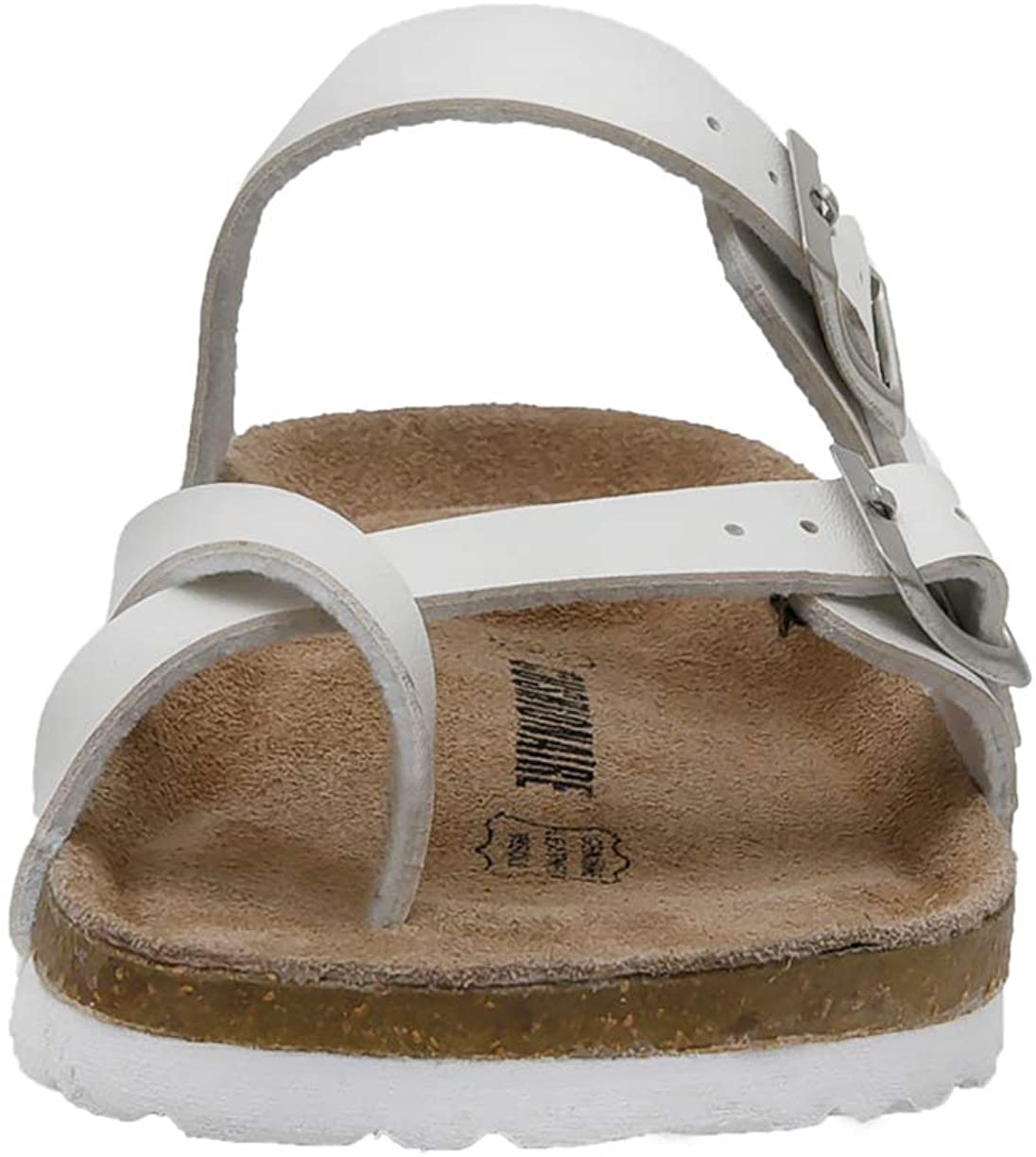 CUSHIONAIRE Women's Luna Cork Footbed Sandal with Comfort, White, Size