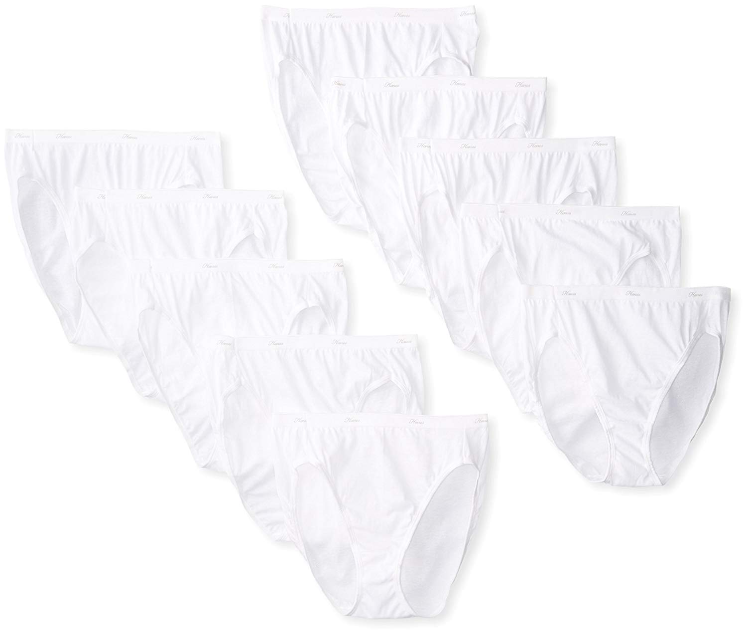 Hanes Women's Cotton Hi-Cut Panty, White, 6 (Pack of 10), White, Size 6 ...