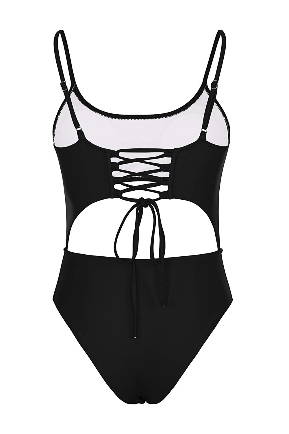 LEISUP Ladies Strappy Lace Up Back High Rise Thong Monokini, Black ...
