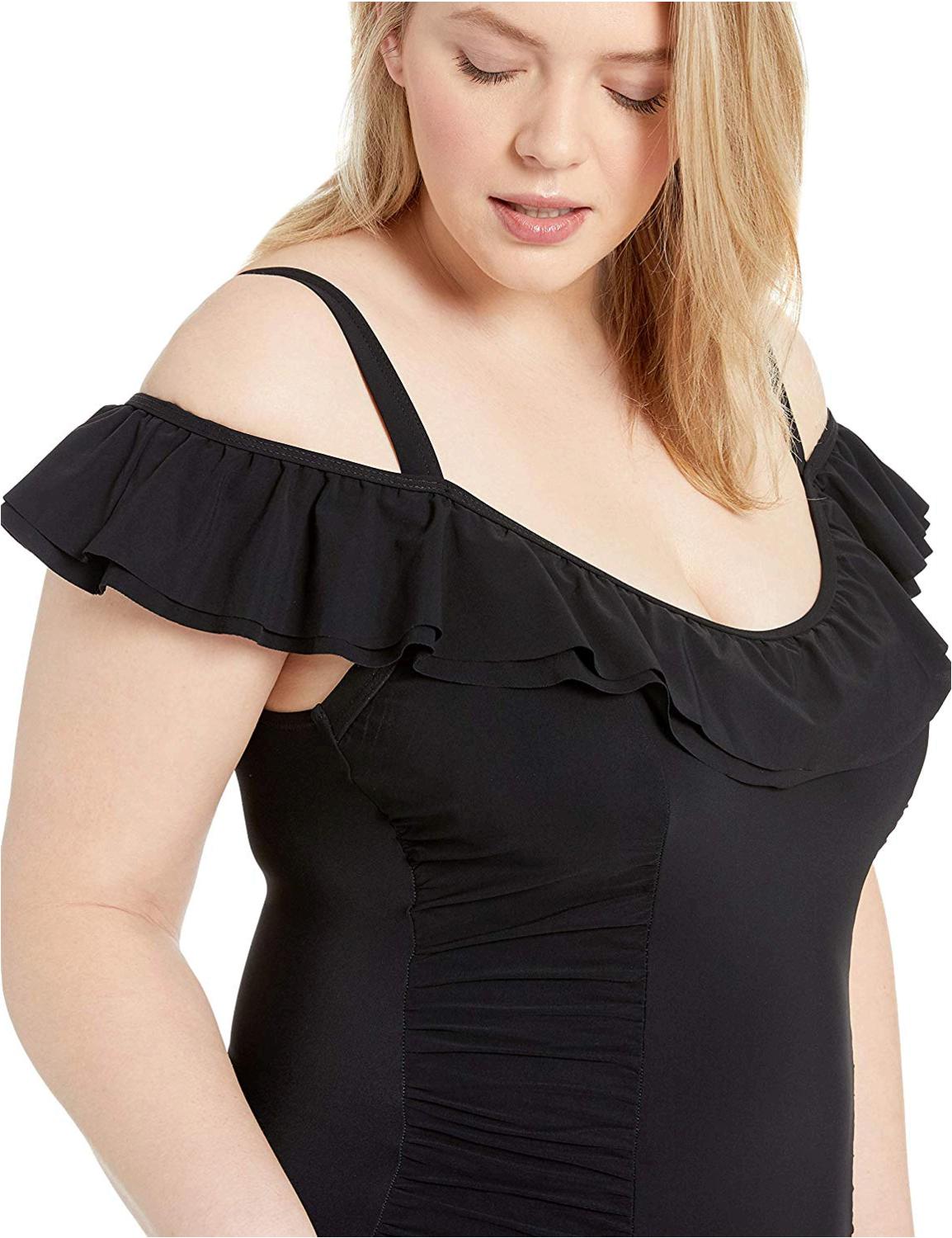 Profile by Gottex Women's Plus-Size Off The Shoulder One Piece, Black ...