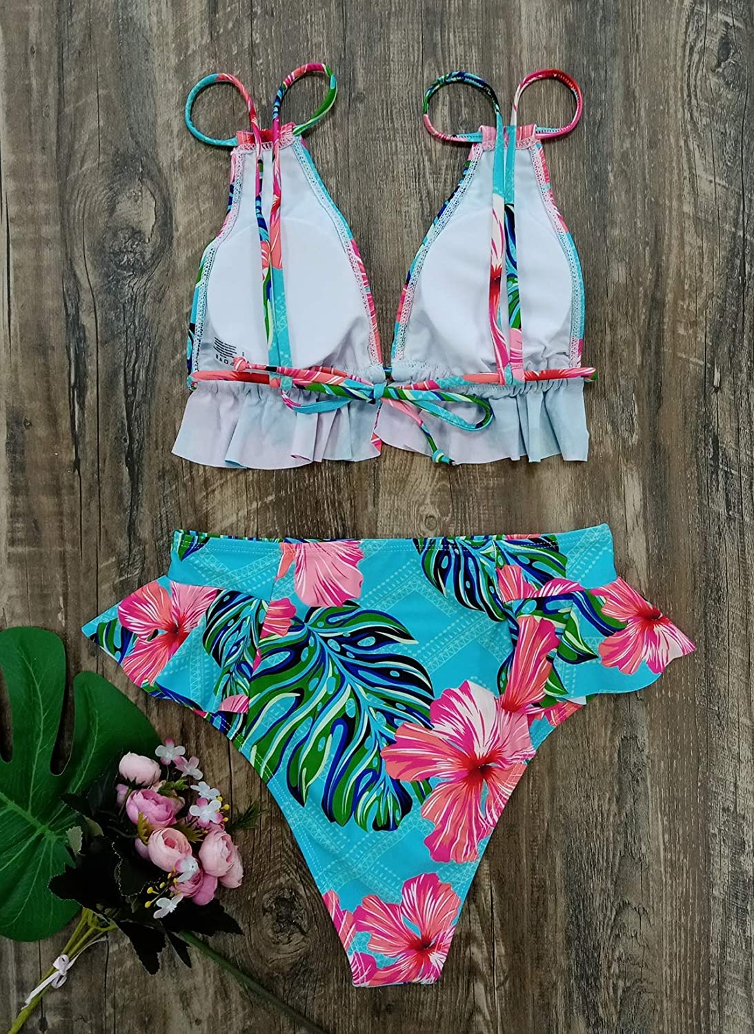 Telaura High Waisted Ruffle Bikini Set Women Triangle, Print-27, Size X ...