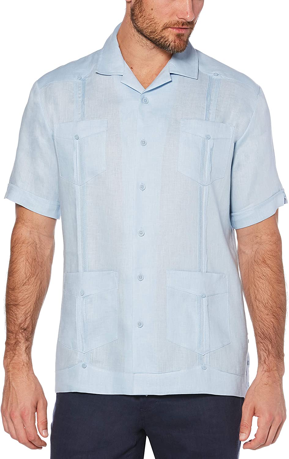 Cubavera Men's Short Sleeve 100% Linen Guayabera, Cashmere Blue, Size ...