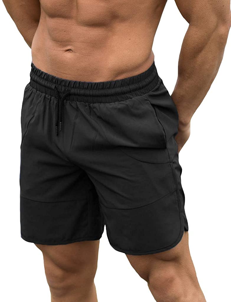FLYFIREFLY Men's Gym Fitness Drying Workout Shorts Running, Black, Size ...