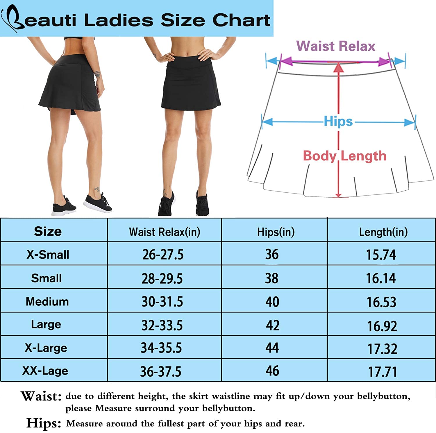 Ibeauti Womens Athletic Stretch Tennis Golf Skirts Skorts, Black, Size ...