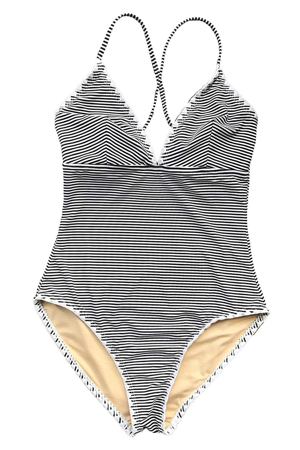 CUPSHE Women's Simple Living Stripe One-Piece Swimsuit, Stripe, Size 16 ...