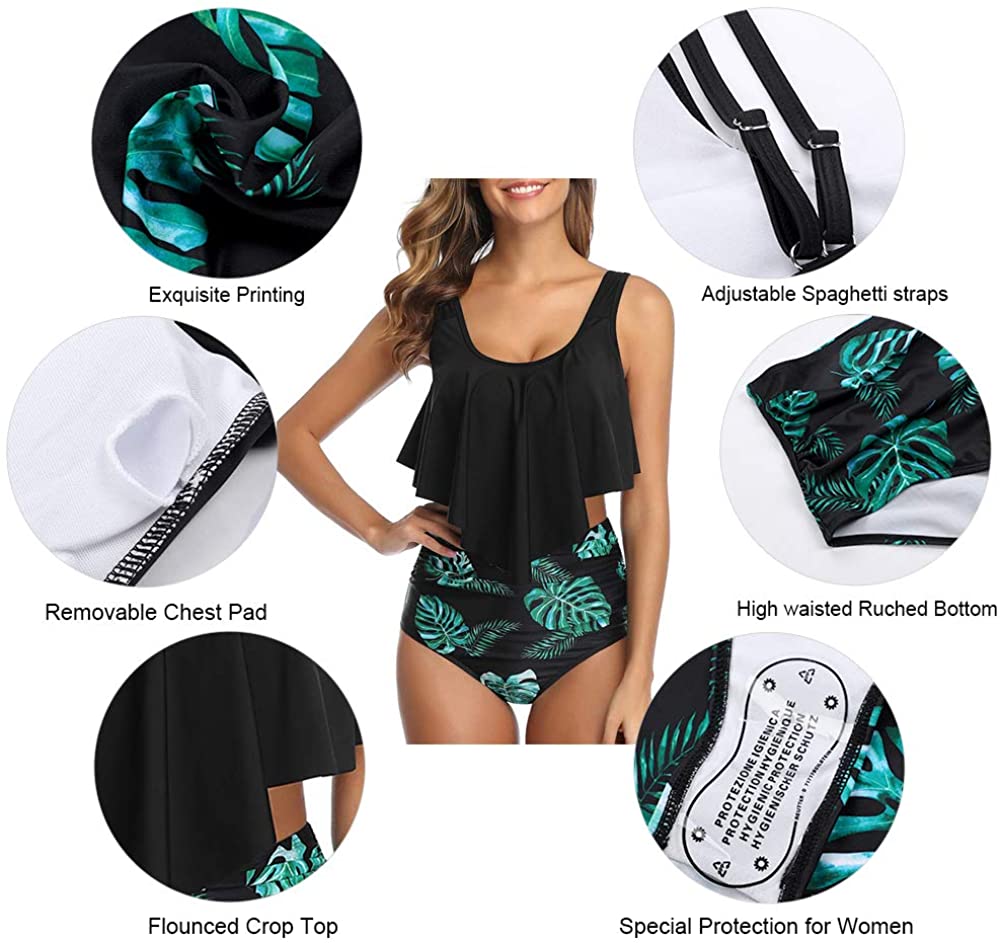 high neck flounce swimsuit
