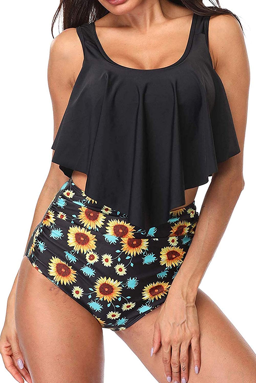high neck flounce swimsuit