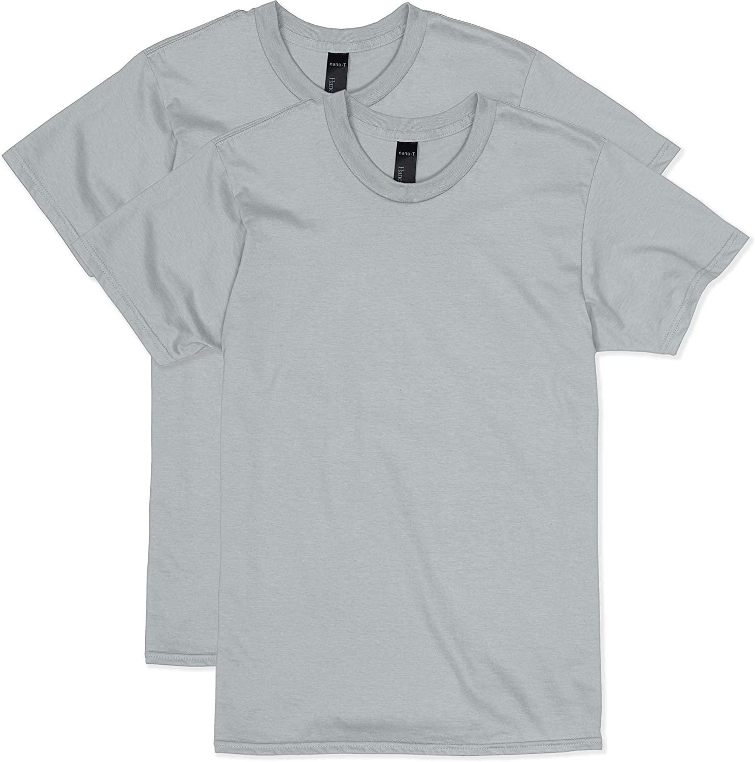 Hanes Men's Nano Premium Cotton TShirt (Pack of 2),, Light Steel, Size