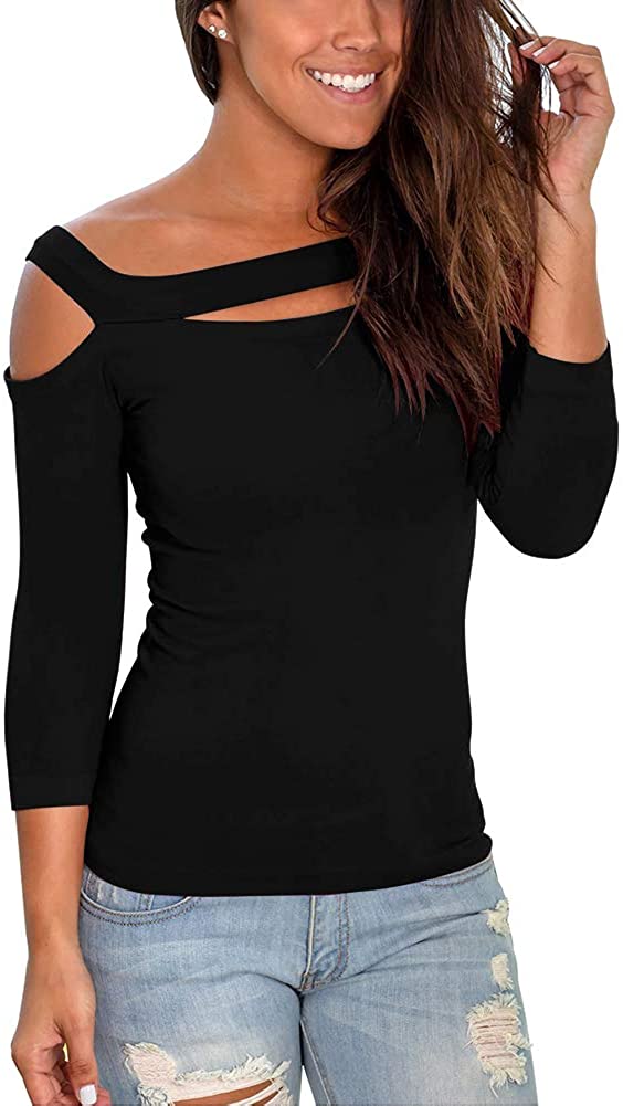 INFITTY Womens Sexy Off The Shoulder Tops Slim Fit, Black, Size XX ...