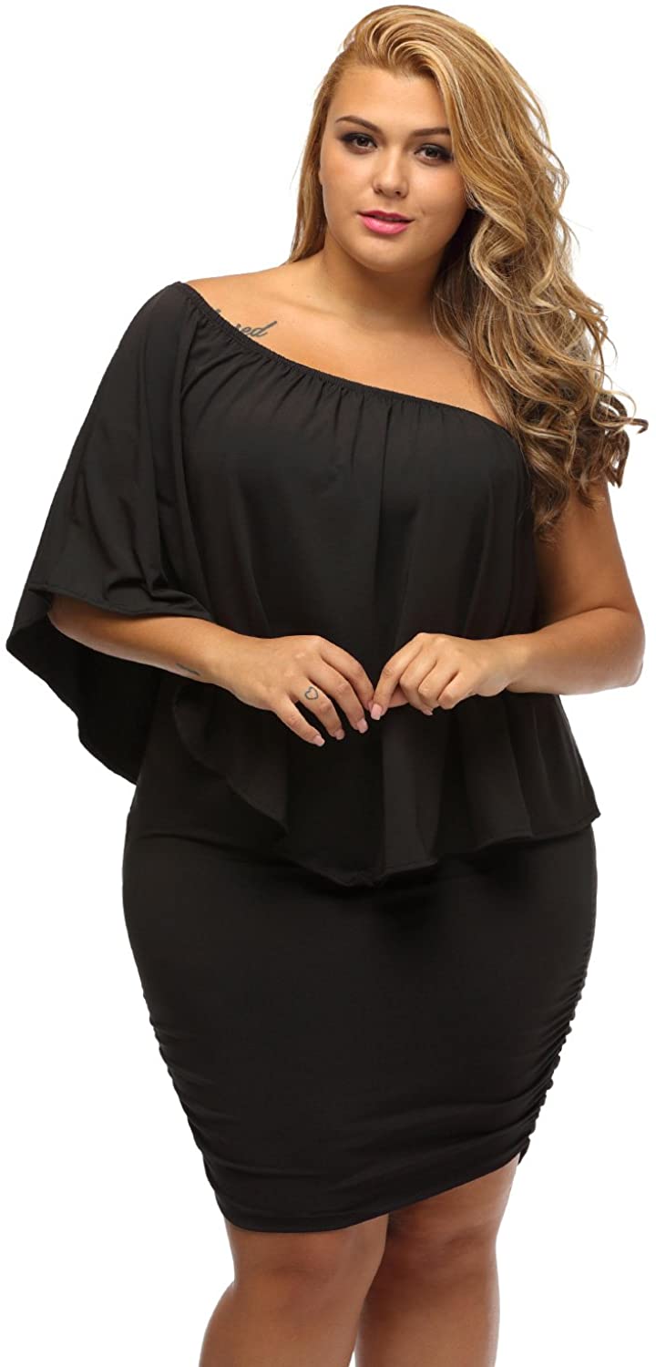 black off the shoulder dress with ruffles