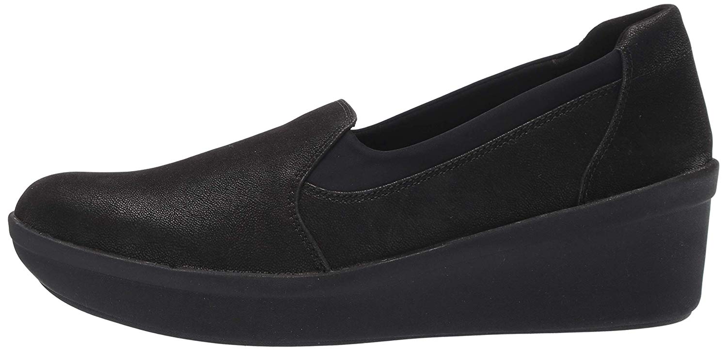 Clarks Womens Step Rose Moon Fabric Almond Toe Loafers, Black Textile ...