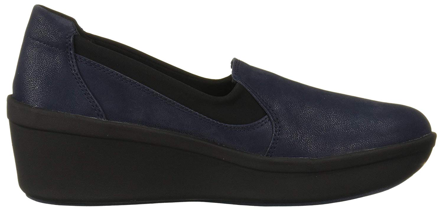 Clarks Womens Step Rose Moon Fabric Almond Toe Loafers, Navy Textile ...