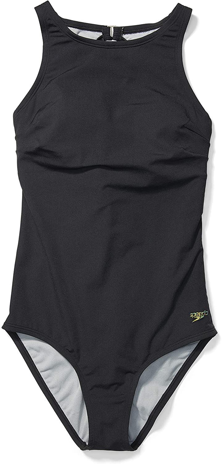 Speedo Women's Swimsuit One Piece High Neck Contemporary Cut, Black