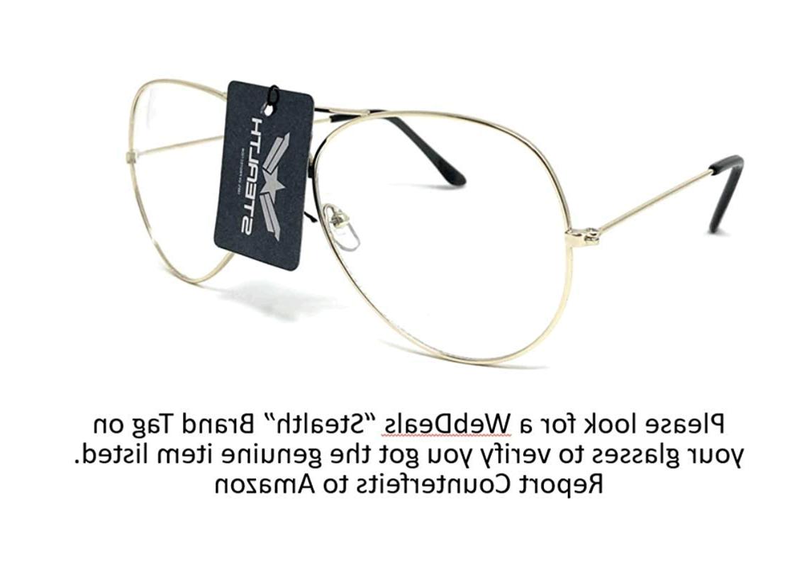 WebDeals - Clear Lens Aviator Eyeglasses Classic Retro, Gold Large