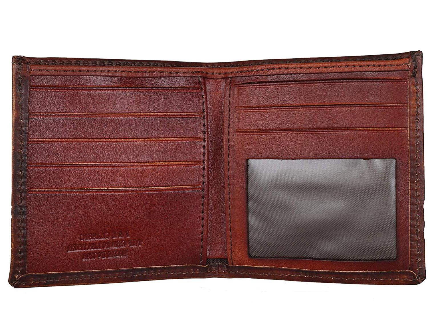 Mens Top Grain Leather Hipster Wallet,Made in USA,Antique, Brown, Size ...