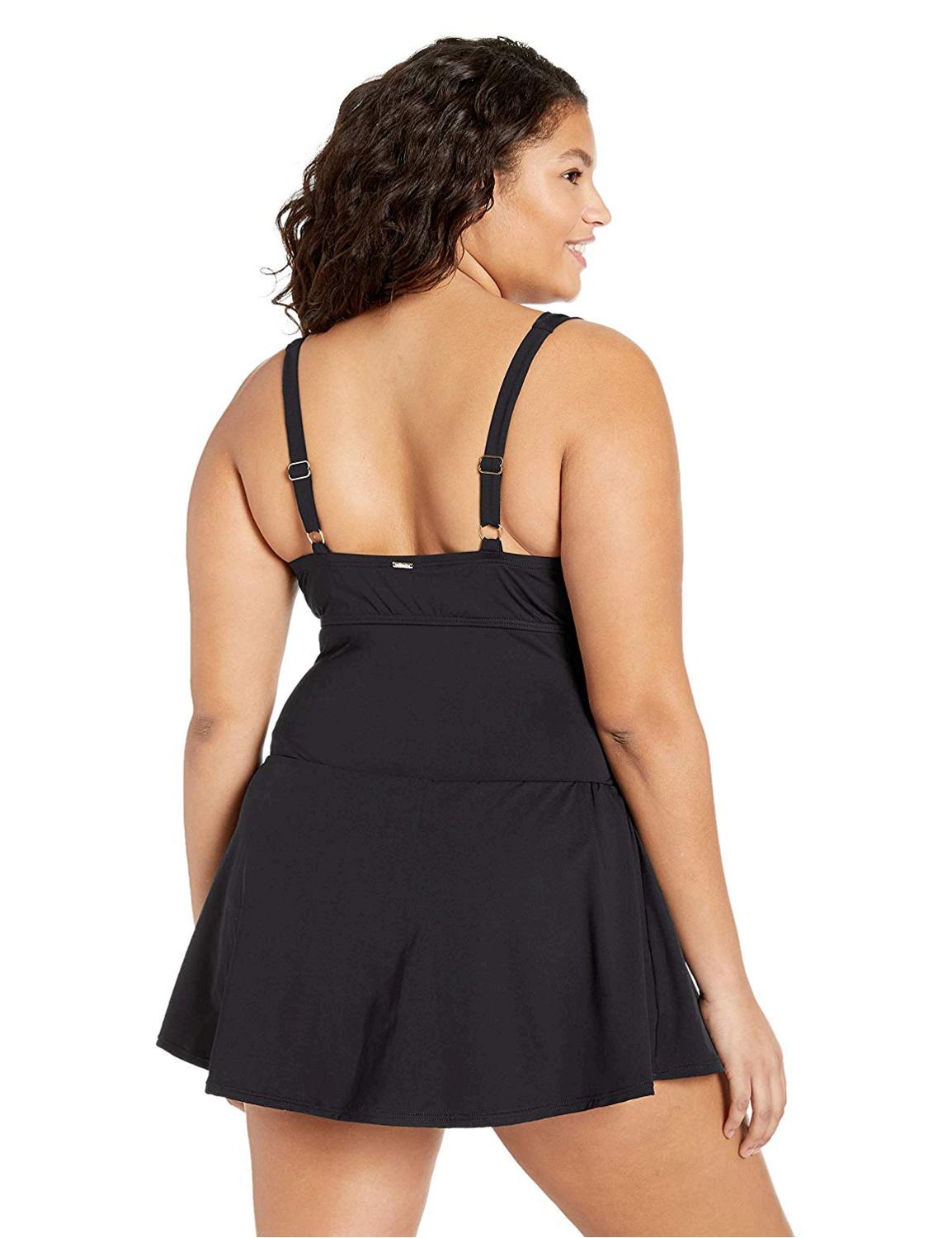 Anne Cole Womens Plus Size Halter Underwire Swimdress One New Black 4050