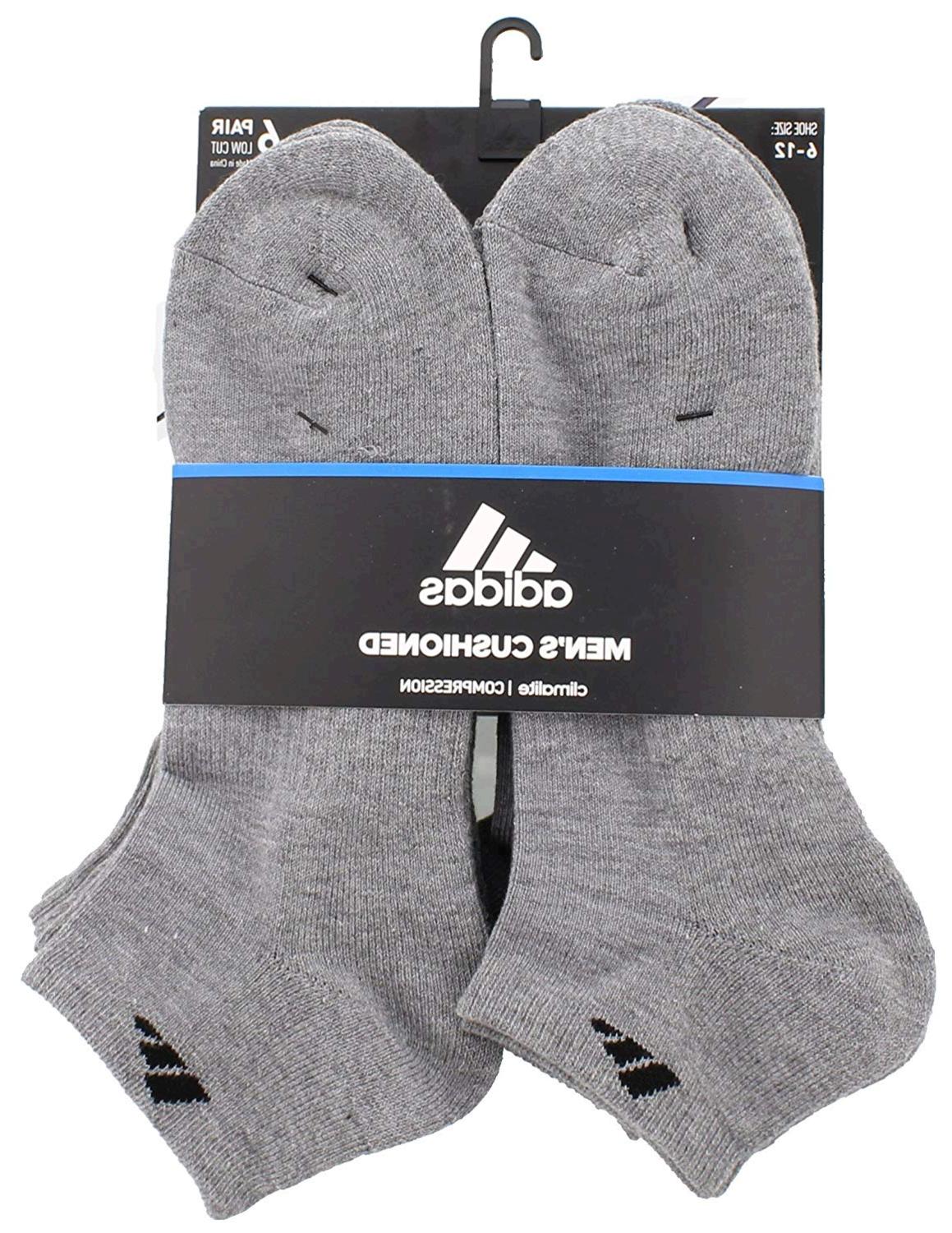 adidas Men's Cushioned Athletic Low Cut Socks, Heather Grey/Black, Size ...