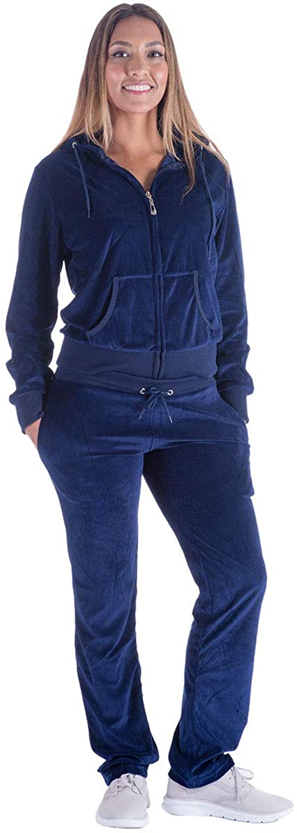 LeeHanTon Womens Sweatsuits Sets Velour, Navy-velour Tracksuit, Size ...