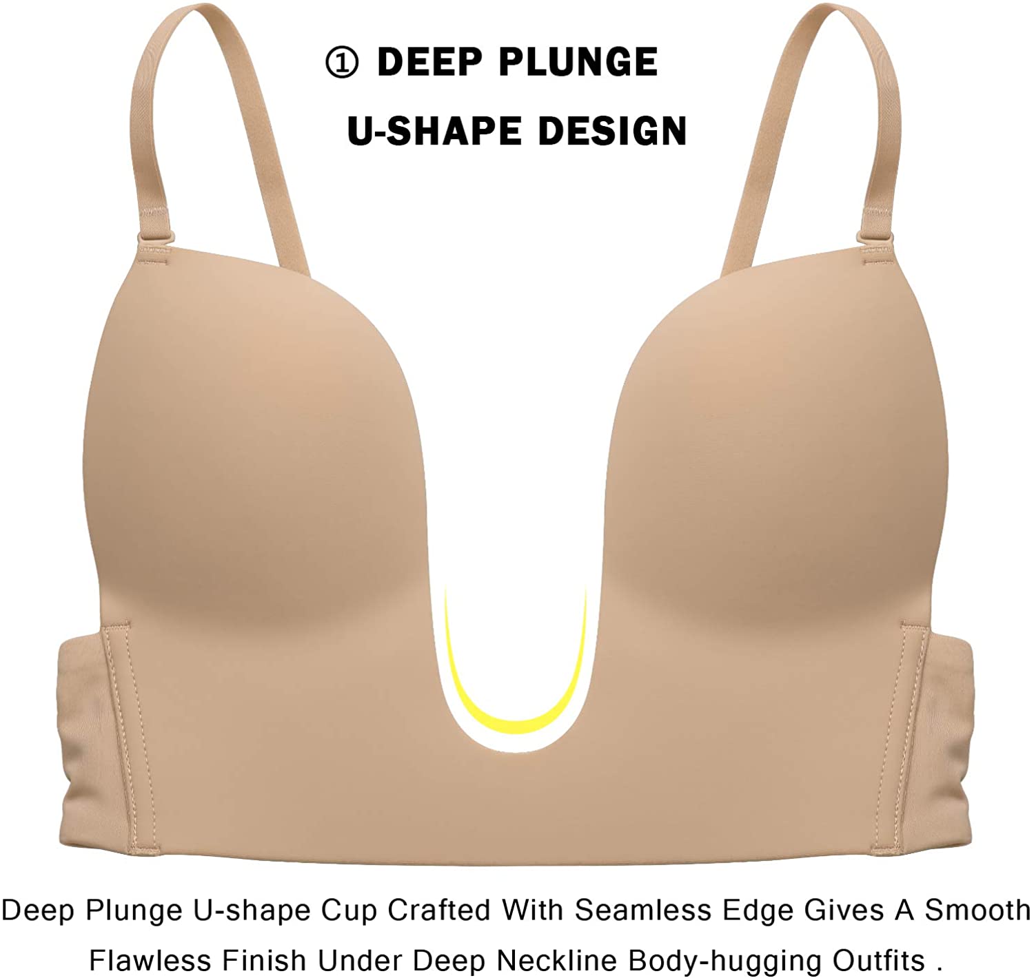 Joateay Womens Deep Plunge Bra Convertible Push Up Low Cut Nude Size 34c Ij1c Ebay 6657