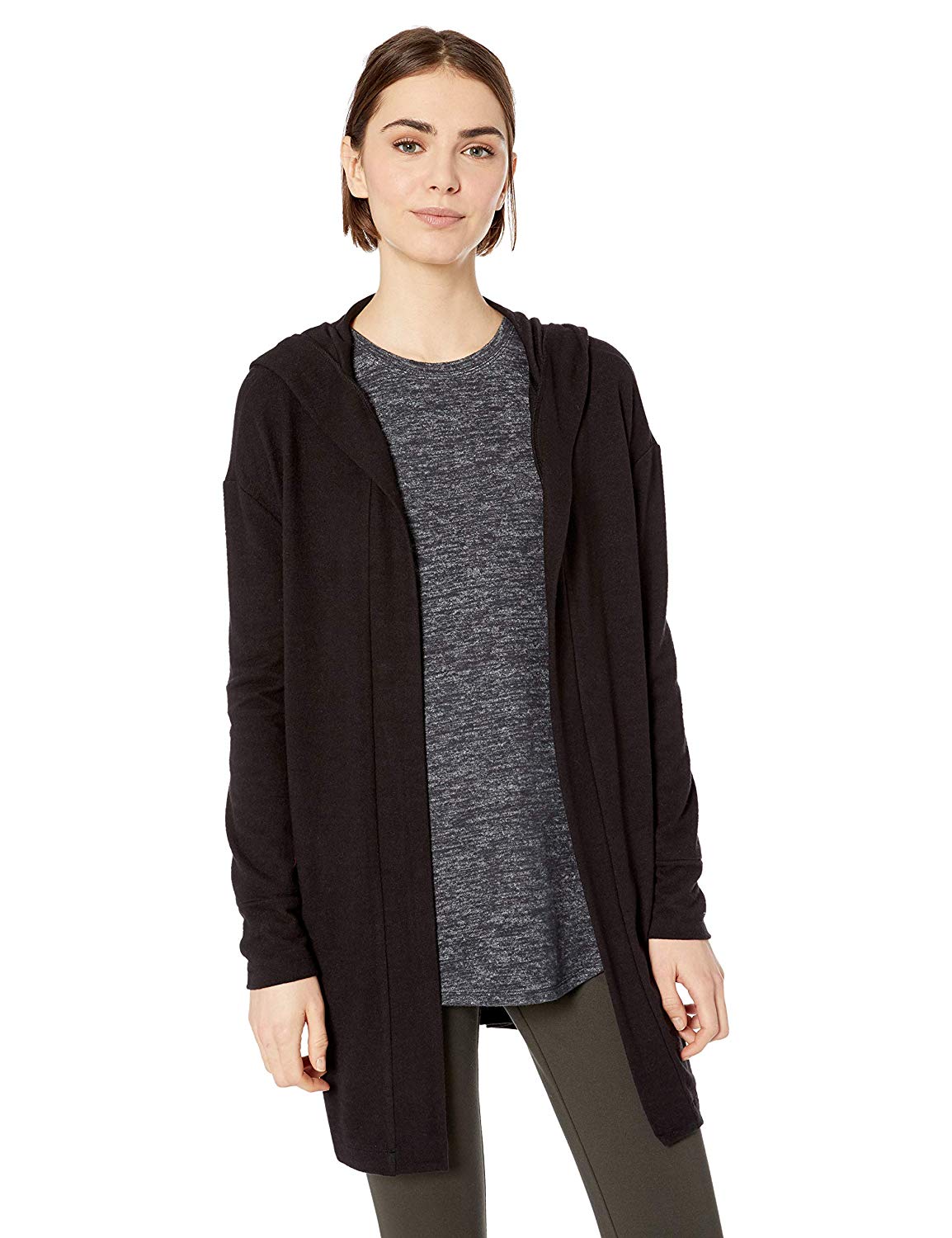 Daily Ritual Women's Cozy Knit Hooded Open Cardigan,, Black, Size Large ...