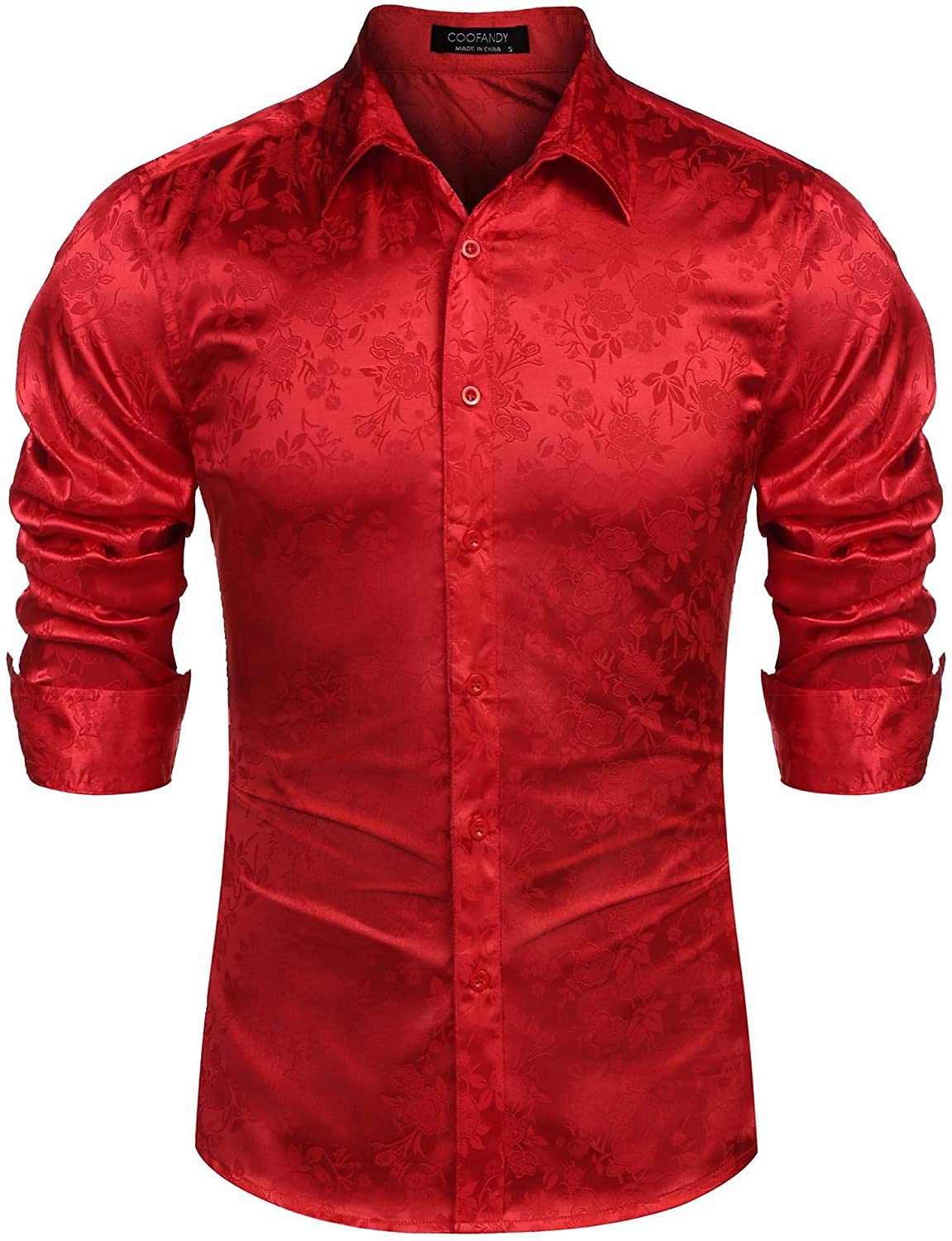 COOFANDY Mens Floral Rose Printed Long Sleeve Dress Shirts, Red, Size X ...