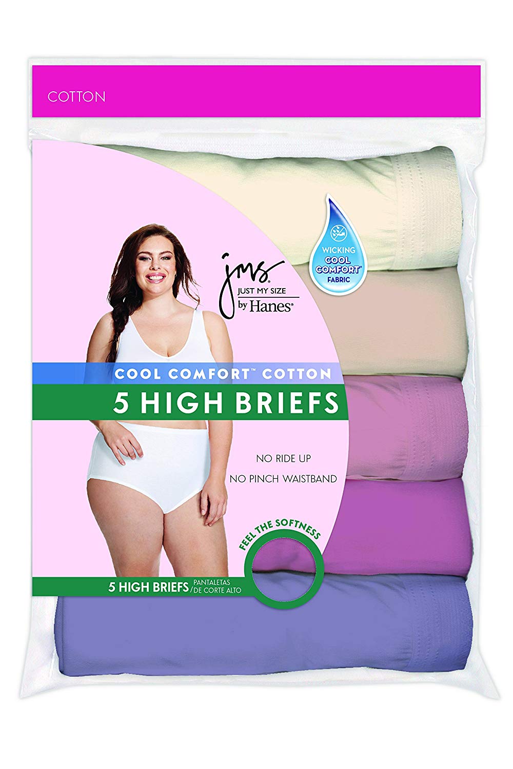 Just My Size Womens Plus 5 Pack Cotton High Brief Assorted Size 140 Hzrd Ebay 2484