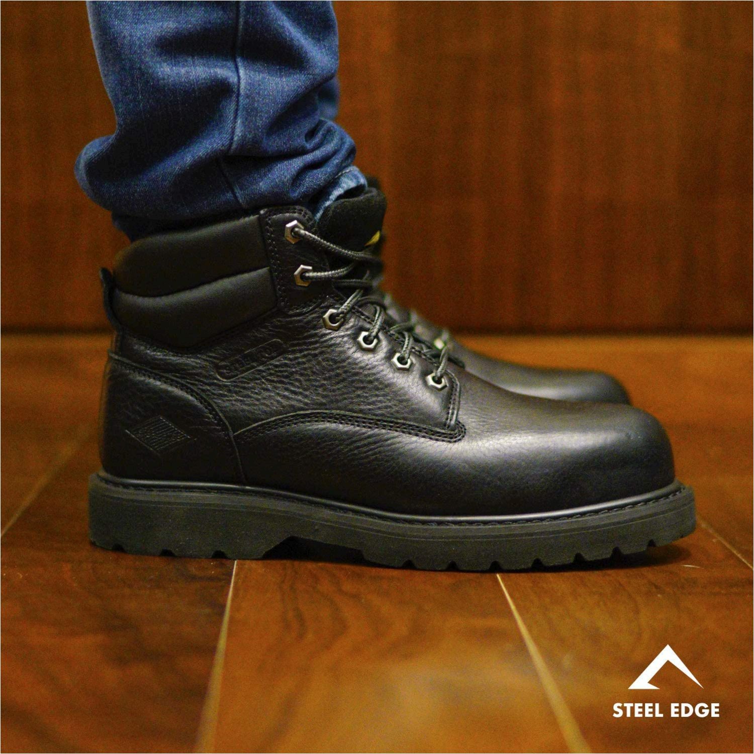 black steel toe slip on boots