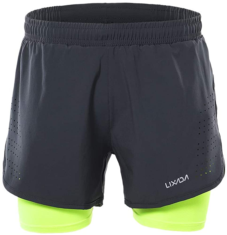 Lixada Men's 2-in-1 Running Shorts Quick Drying Breathable, Green, Size Large g0 | eBay
