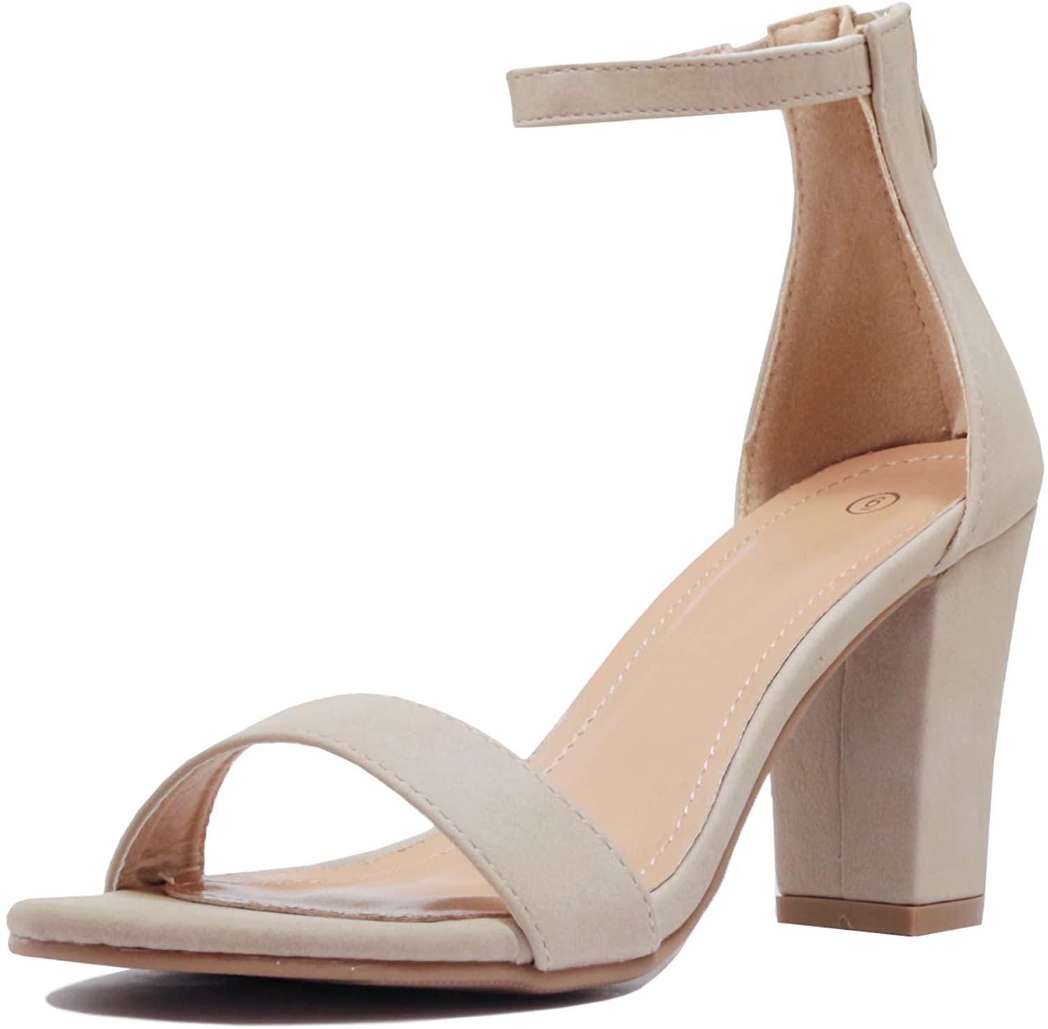 beige ankle strap block heels