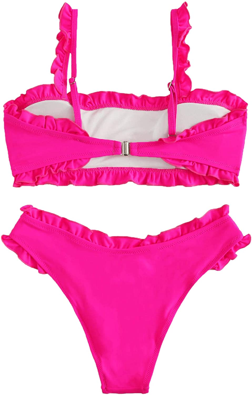 SweatyRocks Women's Bathing Suits Spaghetti Strap Ruffle, Hot Pink ...