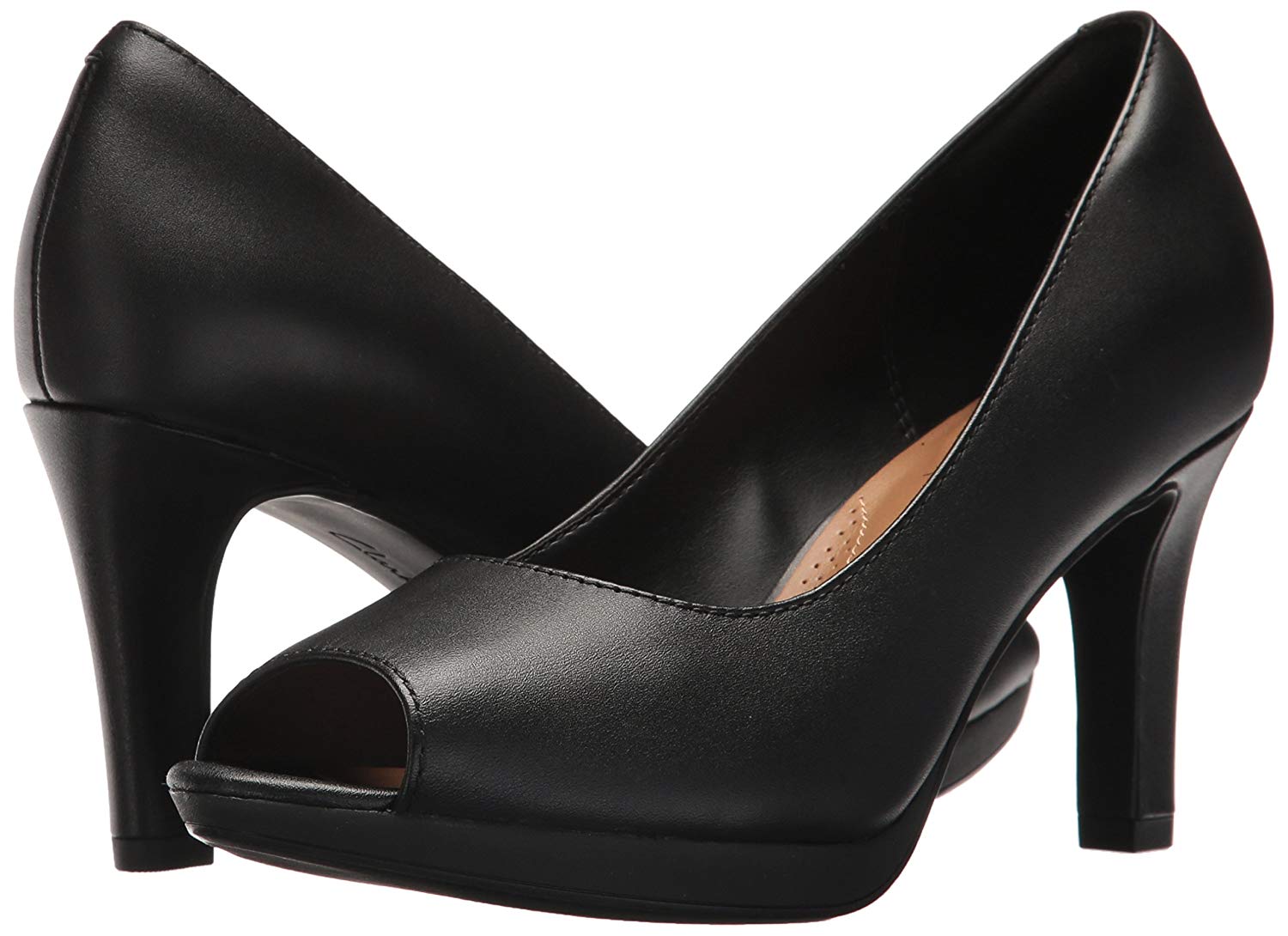 Clarks Womens 26129359 Leather Peep Toe Classic Pumps, Black Leather ...