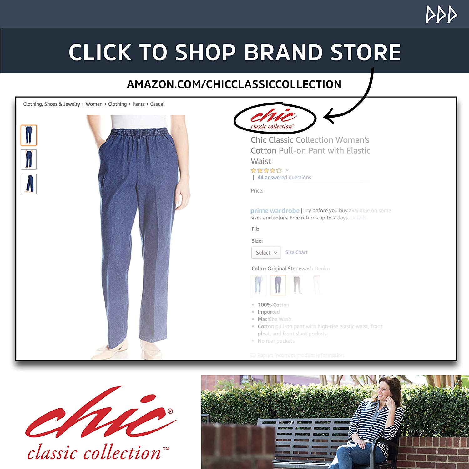 Chic Classic Collection Women s Easy Fit Elastic Waist Black Denim 