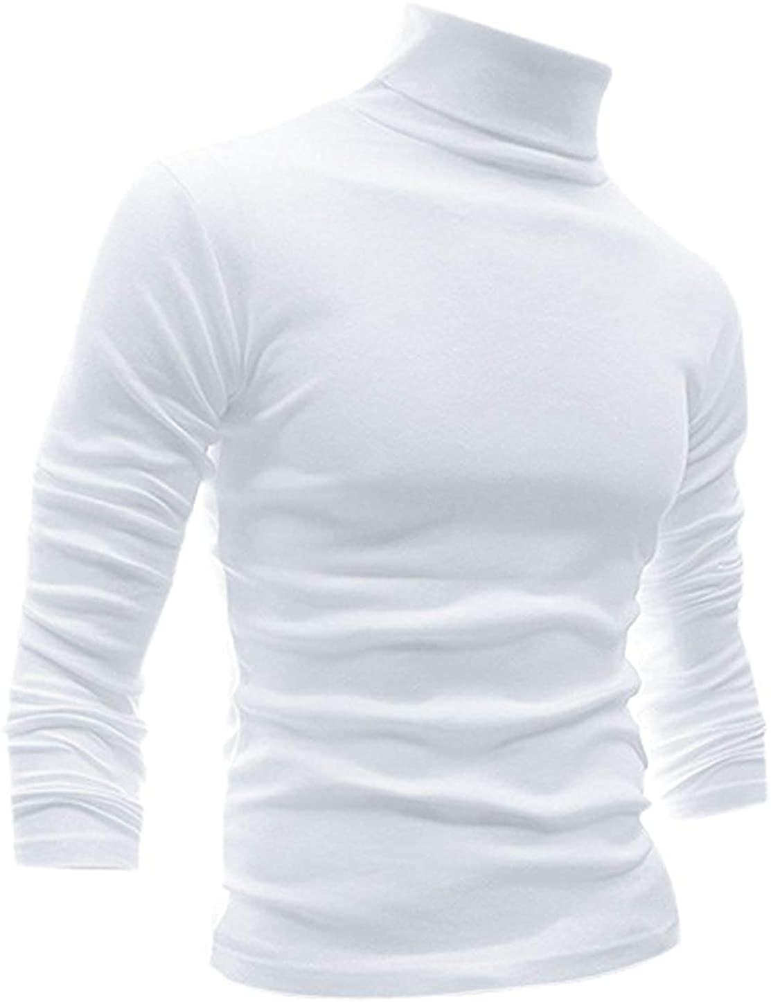 Men Slim Fit Lightweight Long Sleeve Pullover Top Turtleneck, White ...