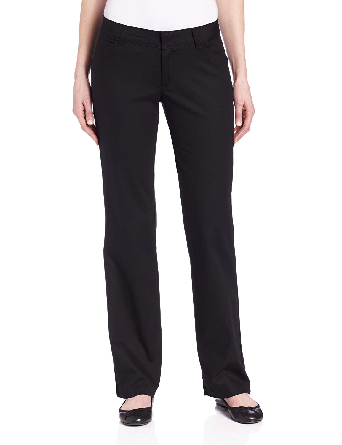 Dickies Women's Relaxed Fit Straight Leg Twill Pant, Black, 10, Black ...
