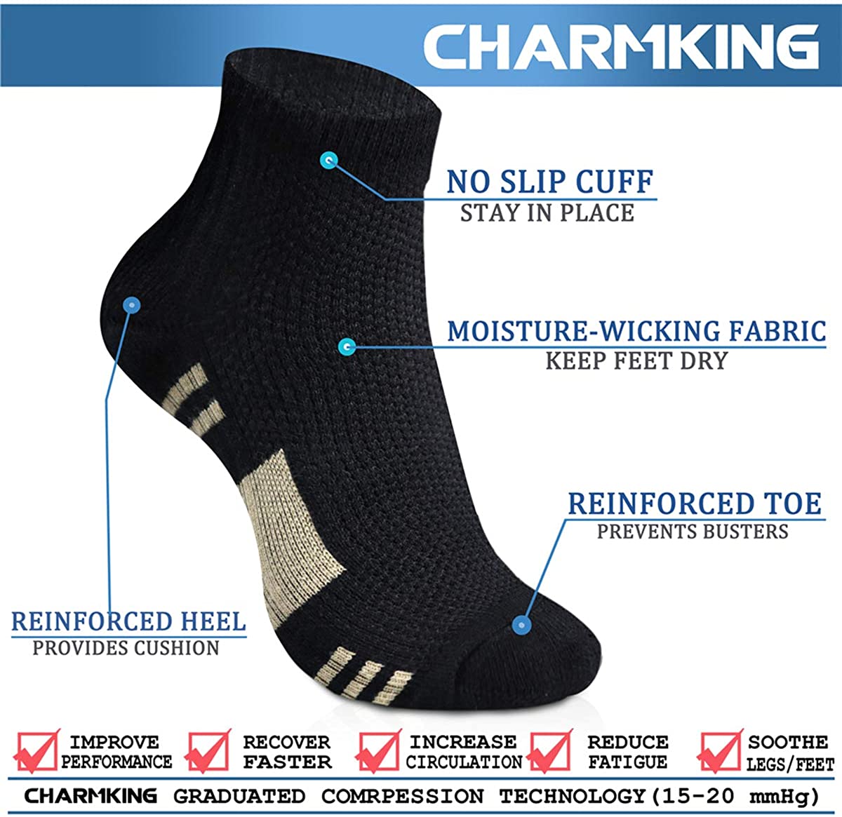 CHARMKING Compression Socks for Women & Men 15-20, Beige, Size Large-X ...
