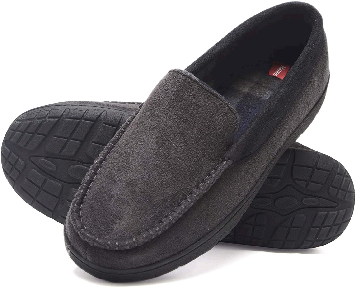 Hanes Men's Moccasin Slipper House Shoe With Indoor Outdoor, Grey, Size ...